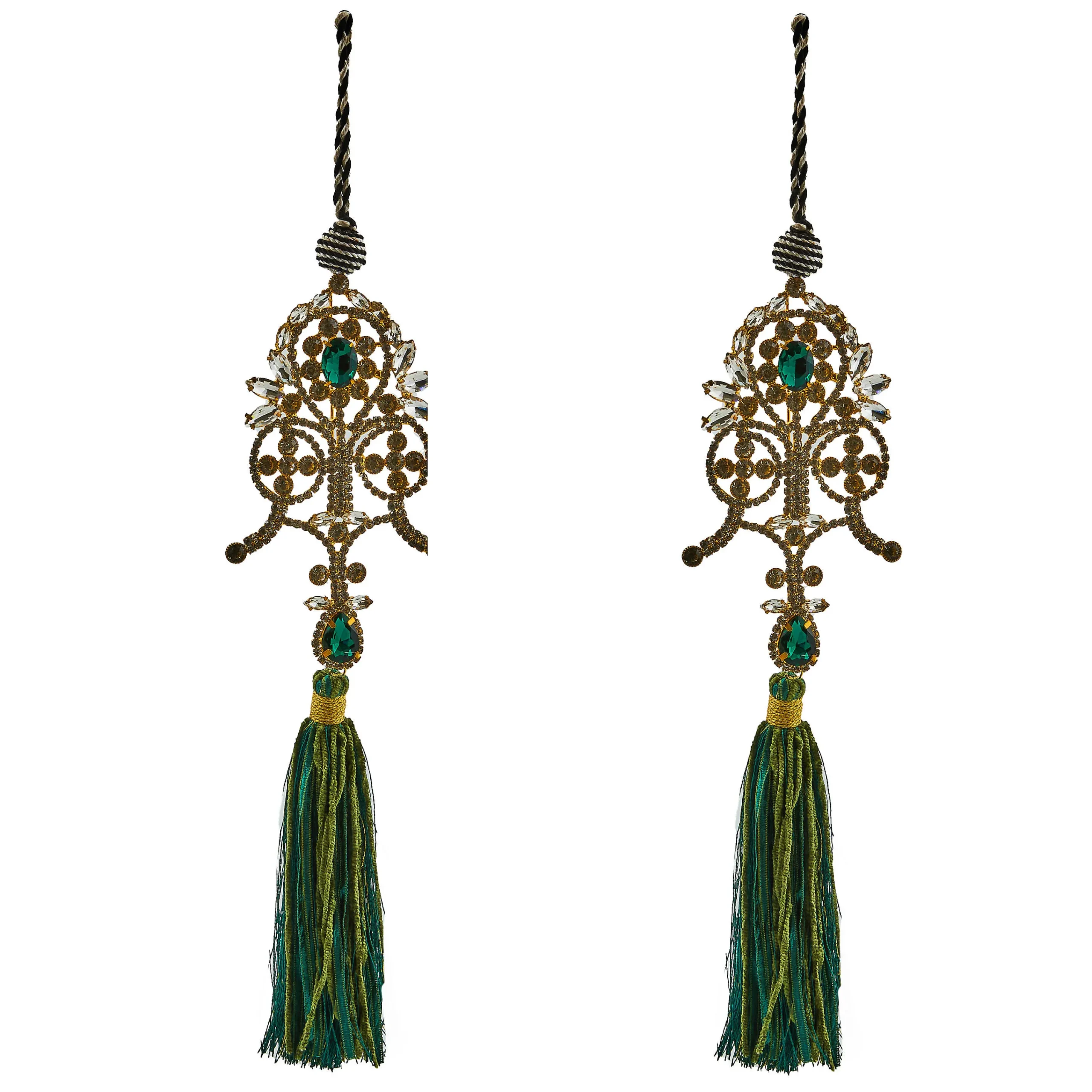 MacKenzie-Childs Emerald Luxe Emblem Tassels, Set of 2| Decor Sets|Room Accents