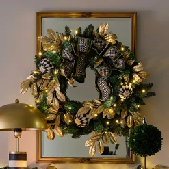 MacKenzie-Childs Emerald Luxe Illuminated 30 Wreath| Greenery & Florals|Outdoor