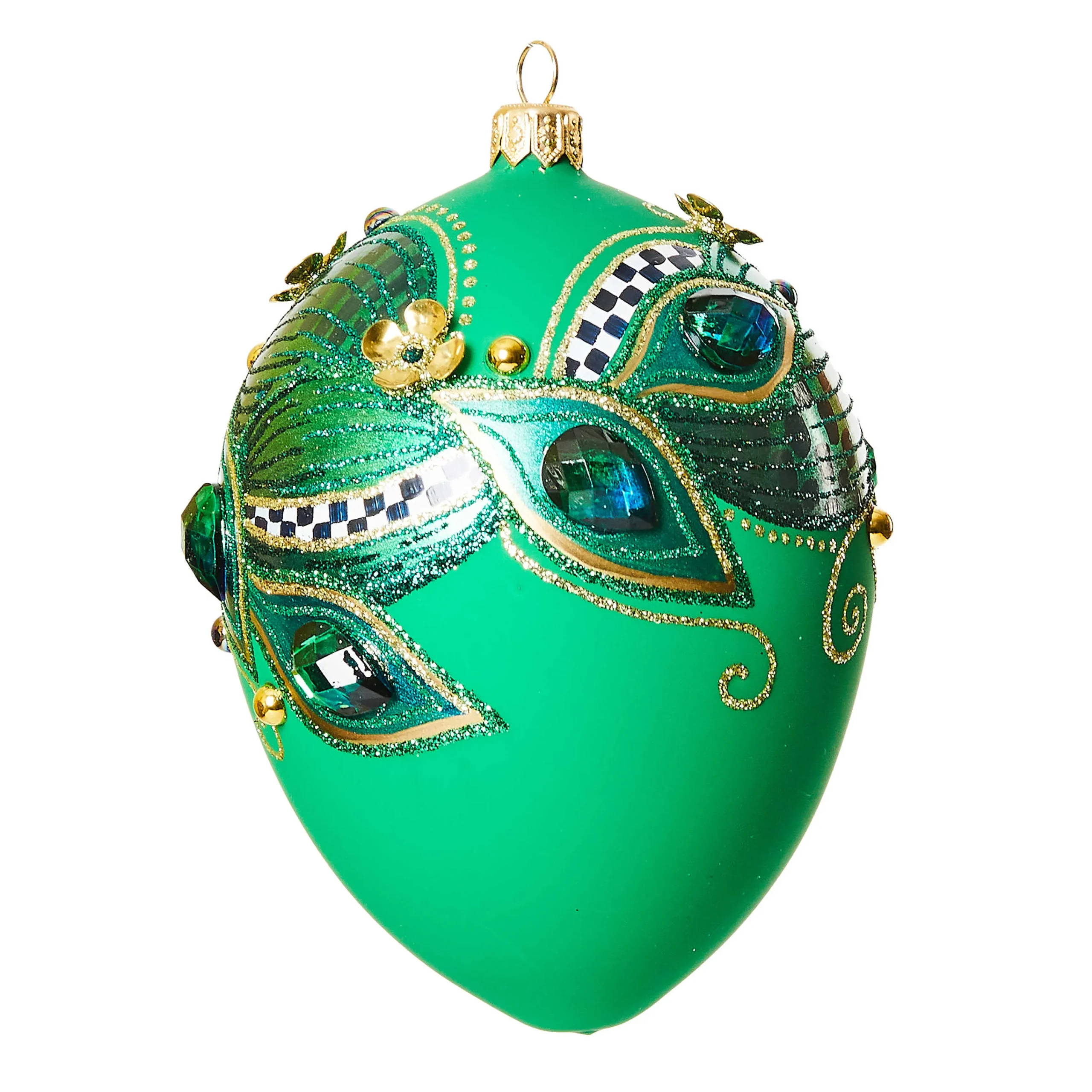 MacKenzie-Childs Emerald Luxe Oval Ball Glass Ornament| Holiday