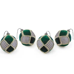MacKenzie-Childs Emerald Luxe Patchwork Ball Ornaments, Set of 4| Holiday