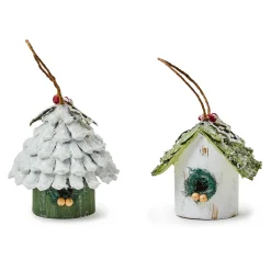 MacKenzie-Childs Farmhouse Holiday Birdhouse Ornaments, Set of 2| Holiday