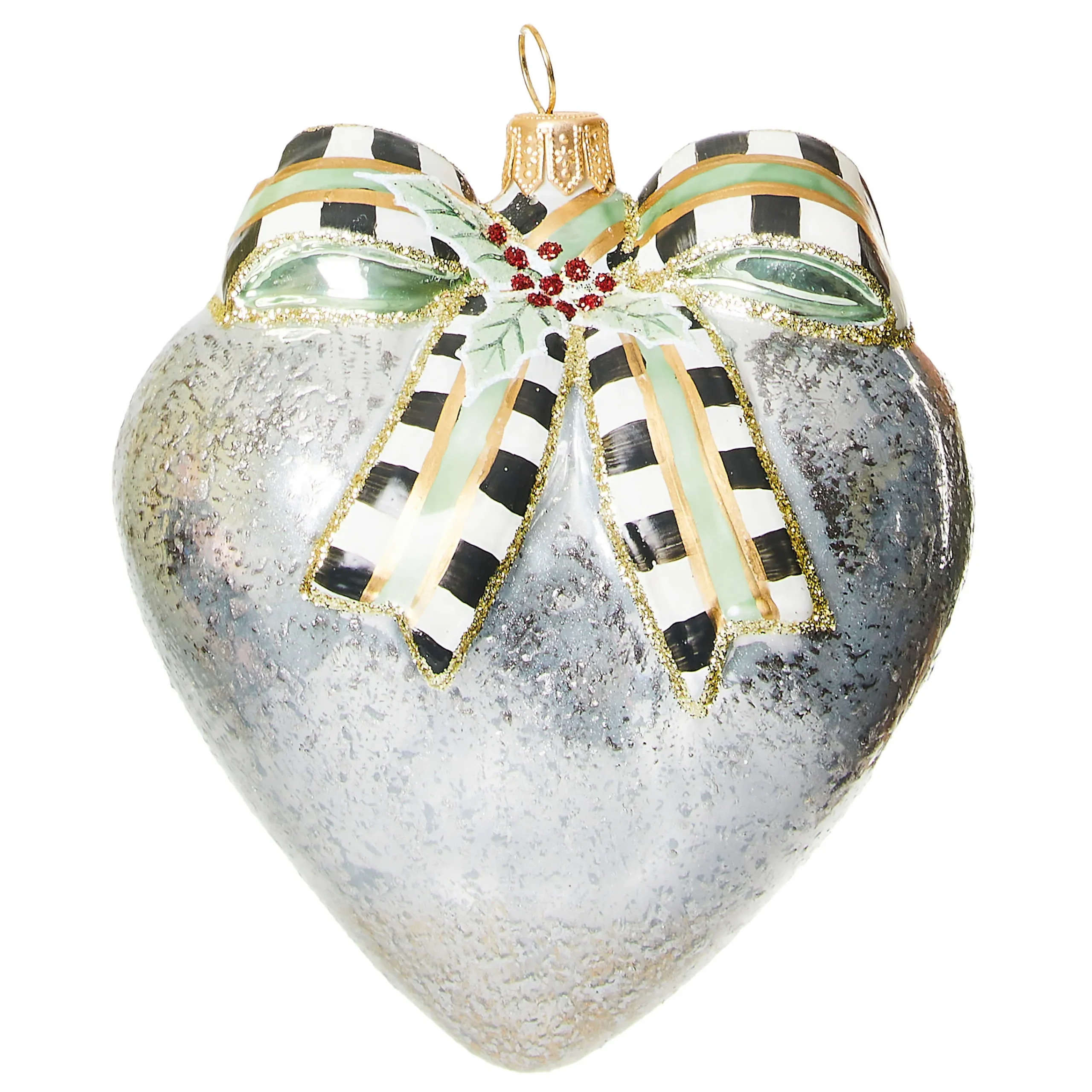 MacKenzie-Childs Farmhouse Holiday Heart Glass Ornament| Holiday