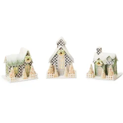 MacKenzie-Childs Farmhouse Holiday Illuminated Mini Paper Houses, Set of 3| Room Accents