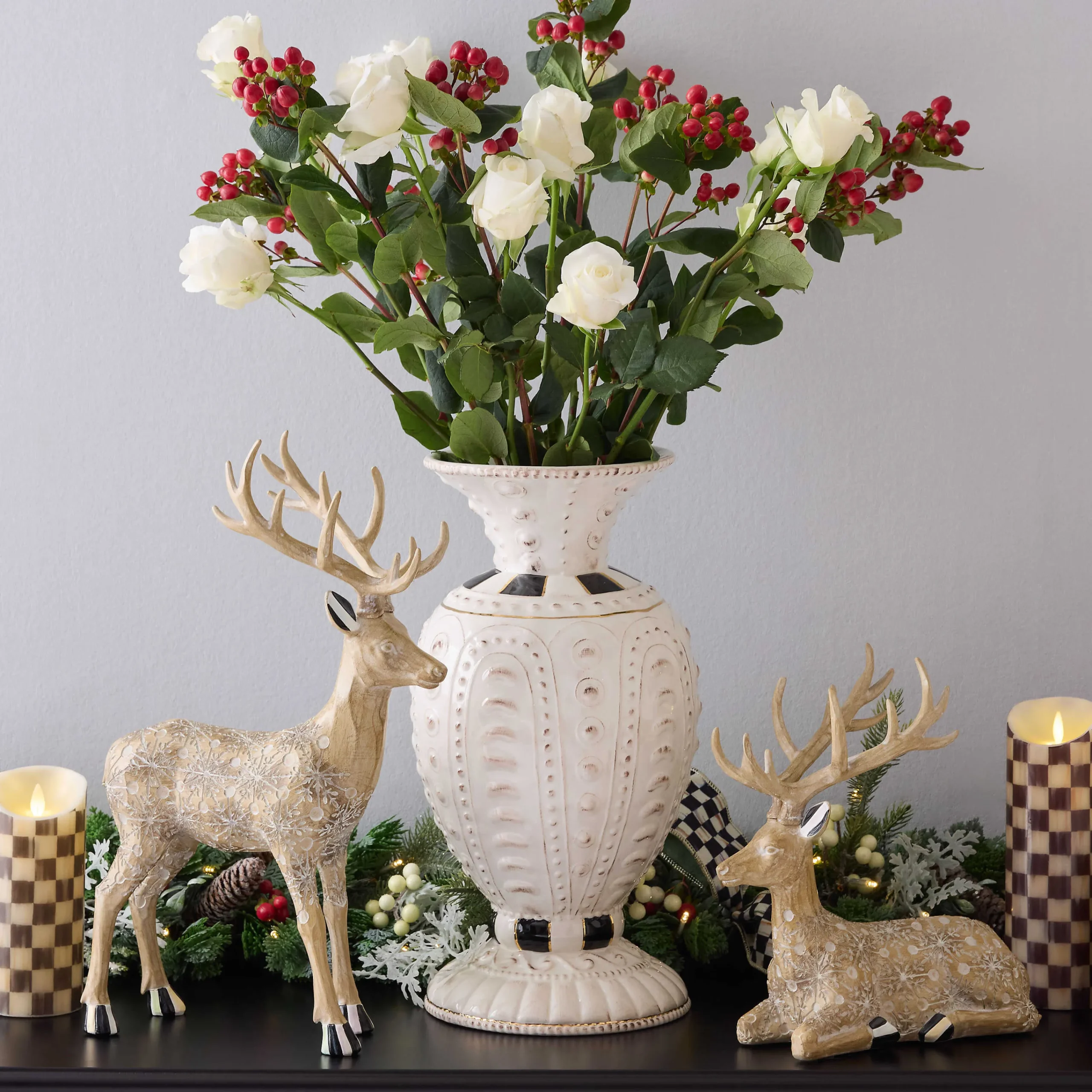 MacKenzie-Childs Farmhouse Holiday Resting Block Print Deer Figurine| Room Accents
