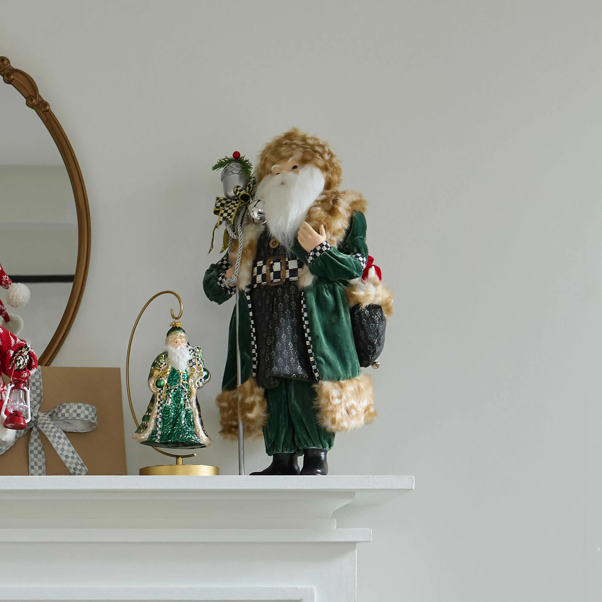 MacKenzie-Childs Farmhouse Holiday Santa with Staff| Holiday|Room Accents