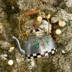MacKenzie-Childs Farmhouse Holiday Tea Kettle Glass Ornament| Holiday