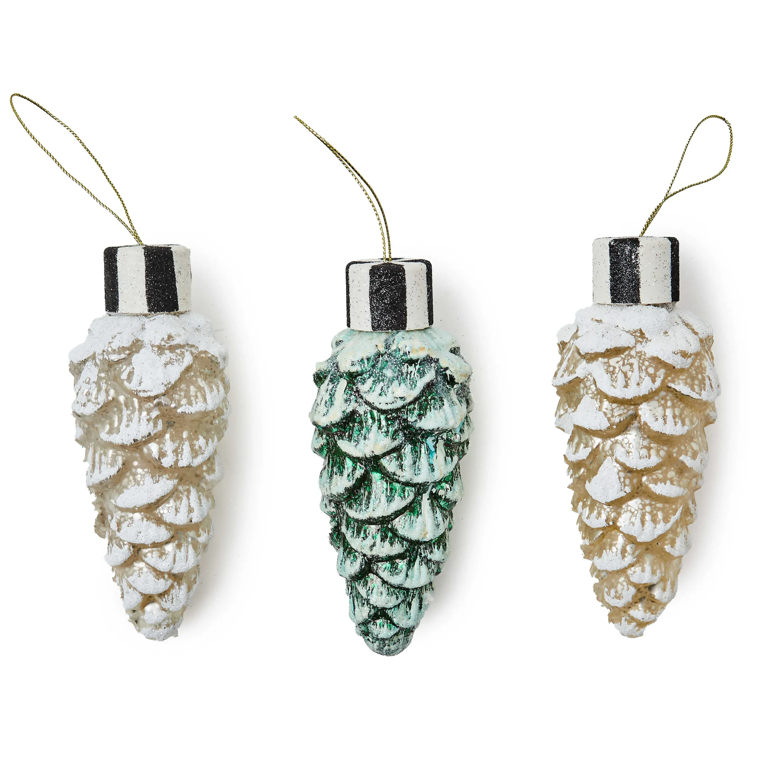 MacKenzie-Childs Farmhouse Pinecone Glass Ornaments, Set of 3| Holiday
