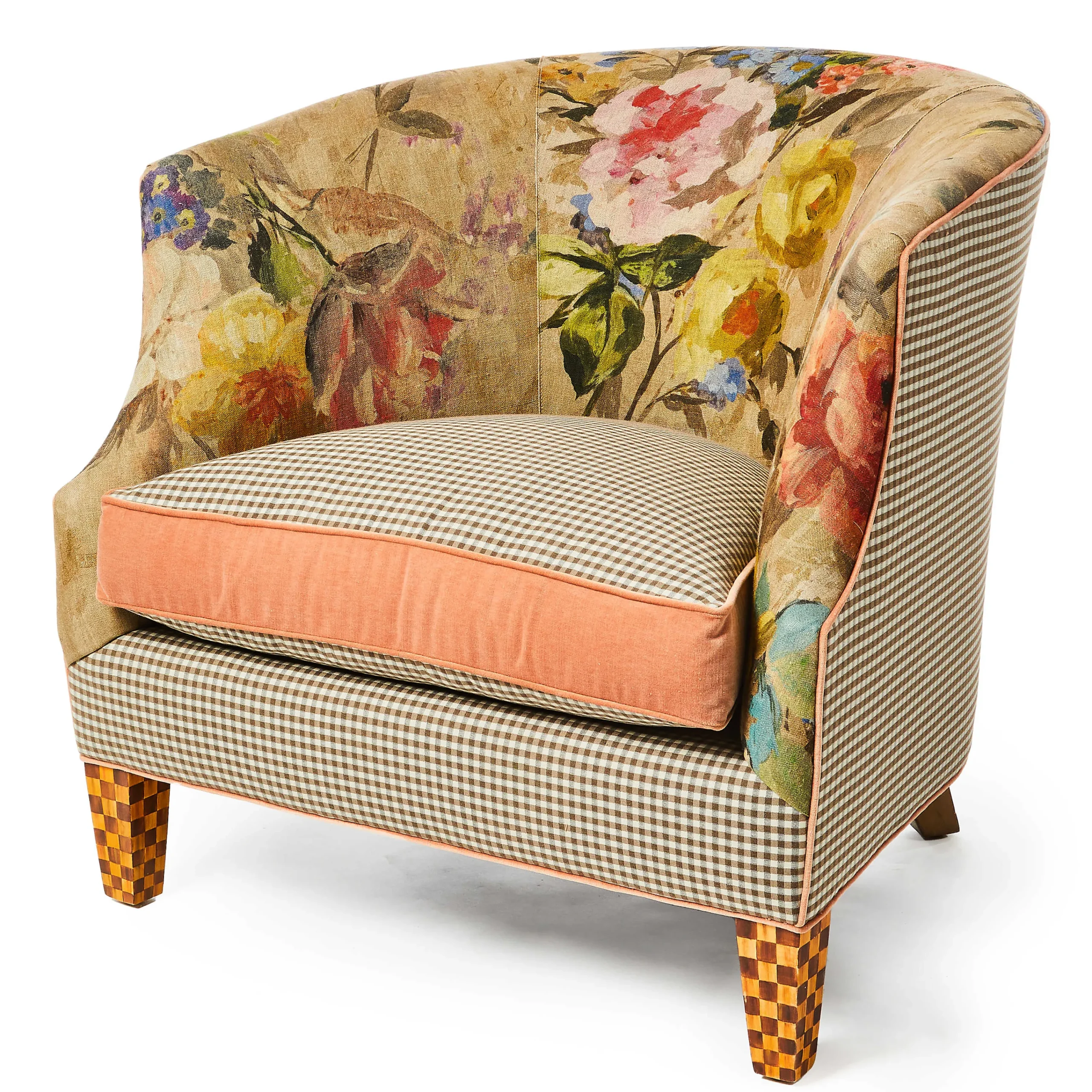 MacKenzie-Childs Field Study Floral Gingham Accent Chair| Living Room