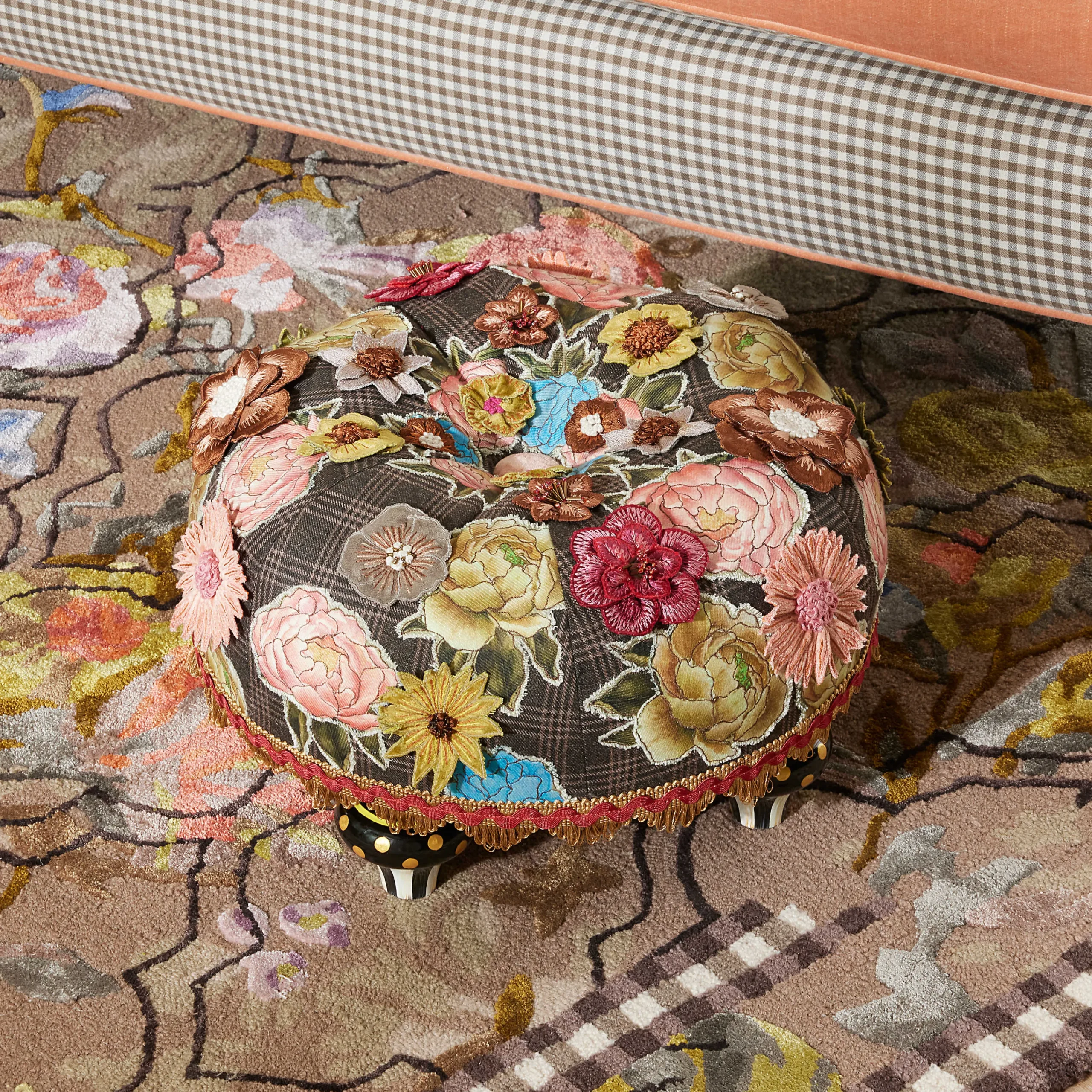MacKenzie-Childs Field Study Floral Tufted Footstool| Living Room