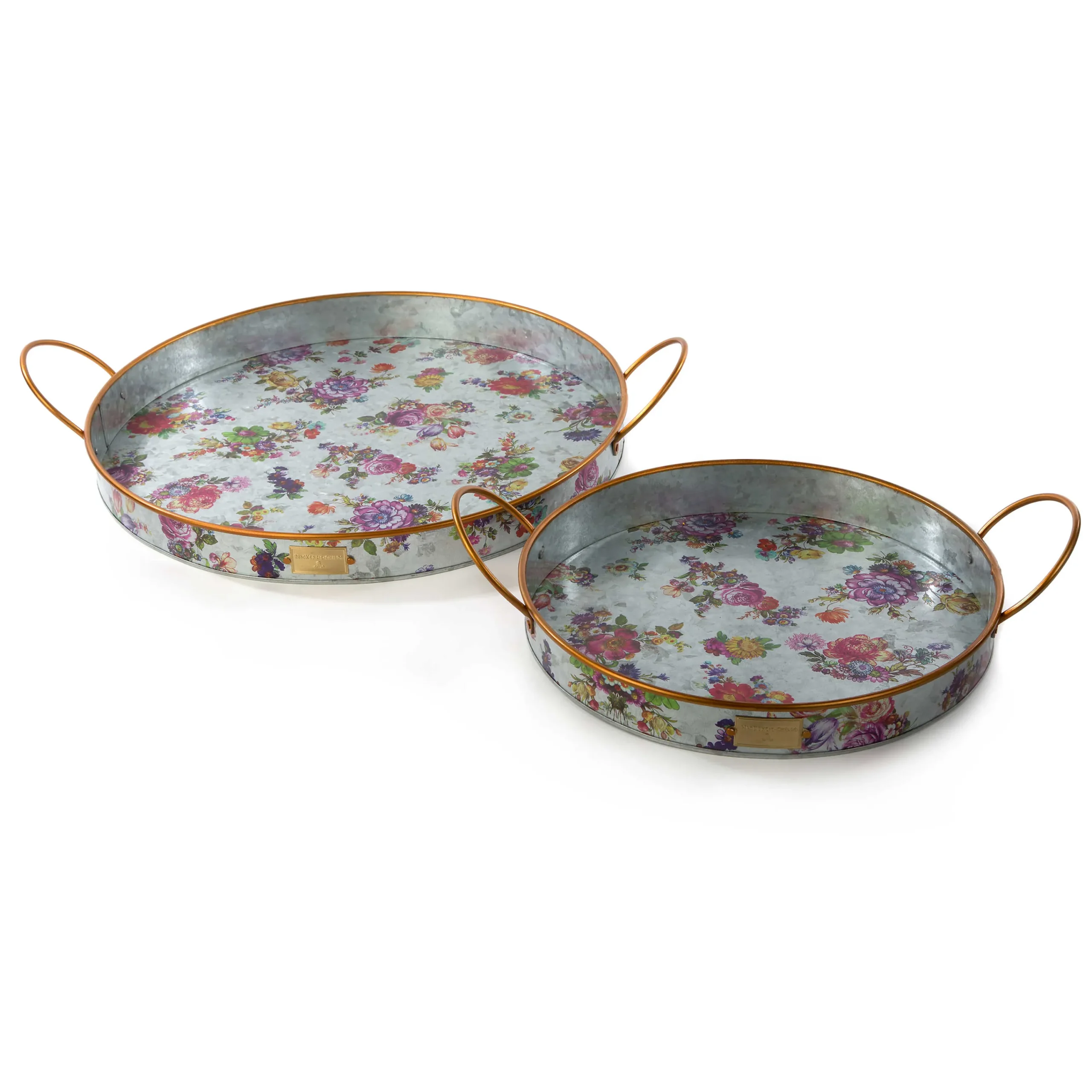 MacKenzie-Childs Flower Market Galvanized Serving Trays, Set of 2| Outdoor|Bar Entertaining