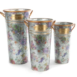 MacKenzie-Childs Flower Market Galvanized Flower Buckets, Set of 3| Spring|Outdoor