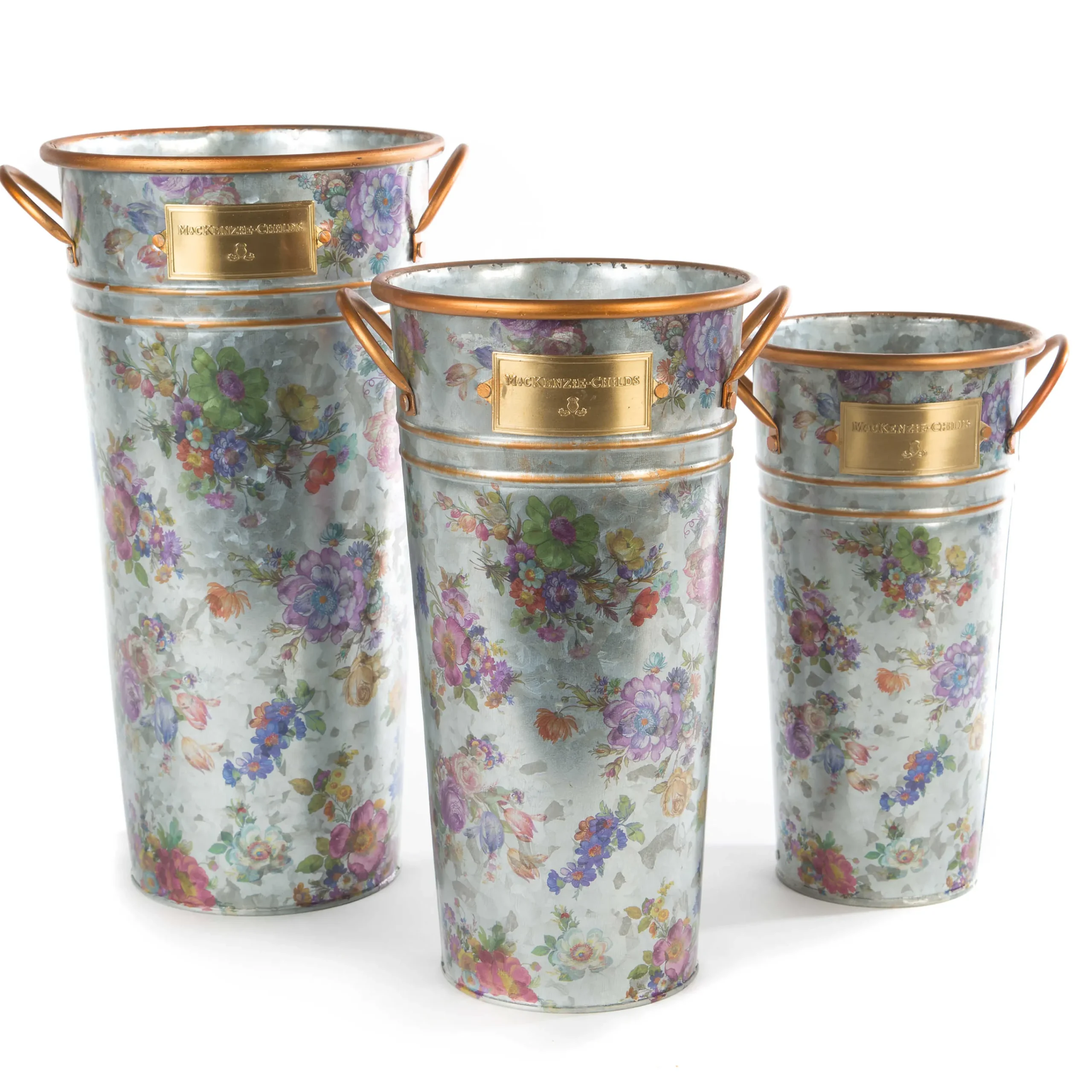 MacKenzie-Childs Flower Market Galvanized Flower Buckets, Set of 3| Spring|Outdoor