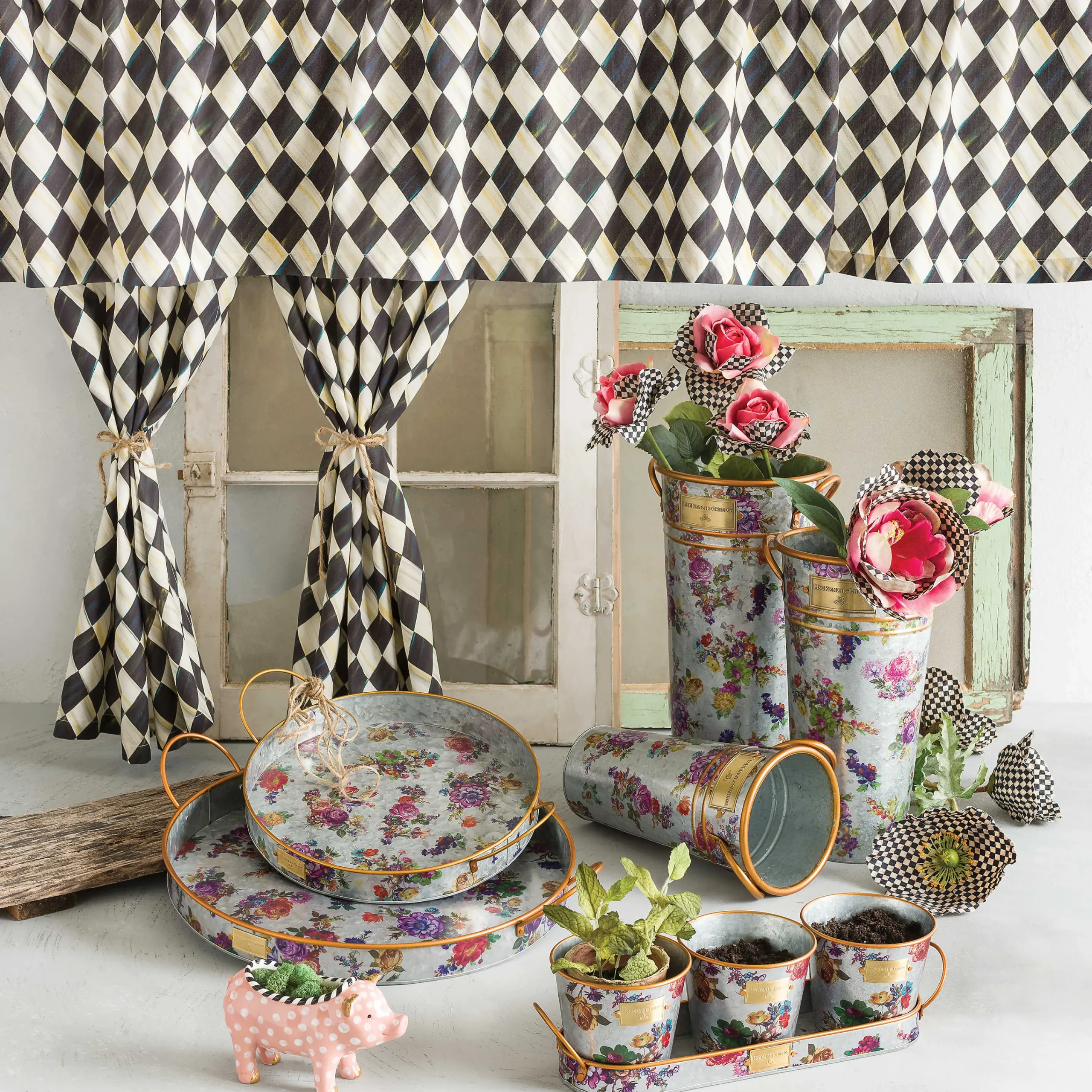 MacKenzie-Childs Flower Market Galvanized Flower Buckets, Set of 3| Spring|Outdoor