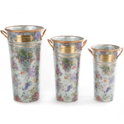 MacKenzie-Childs Flower Market Galvanized Flower Buckets, Set of 3| Spring|Outdoor
