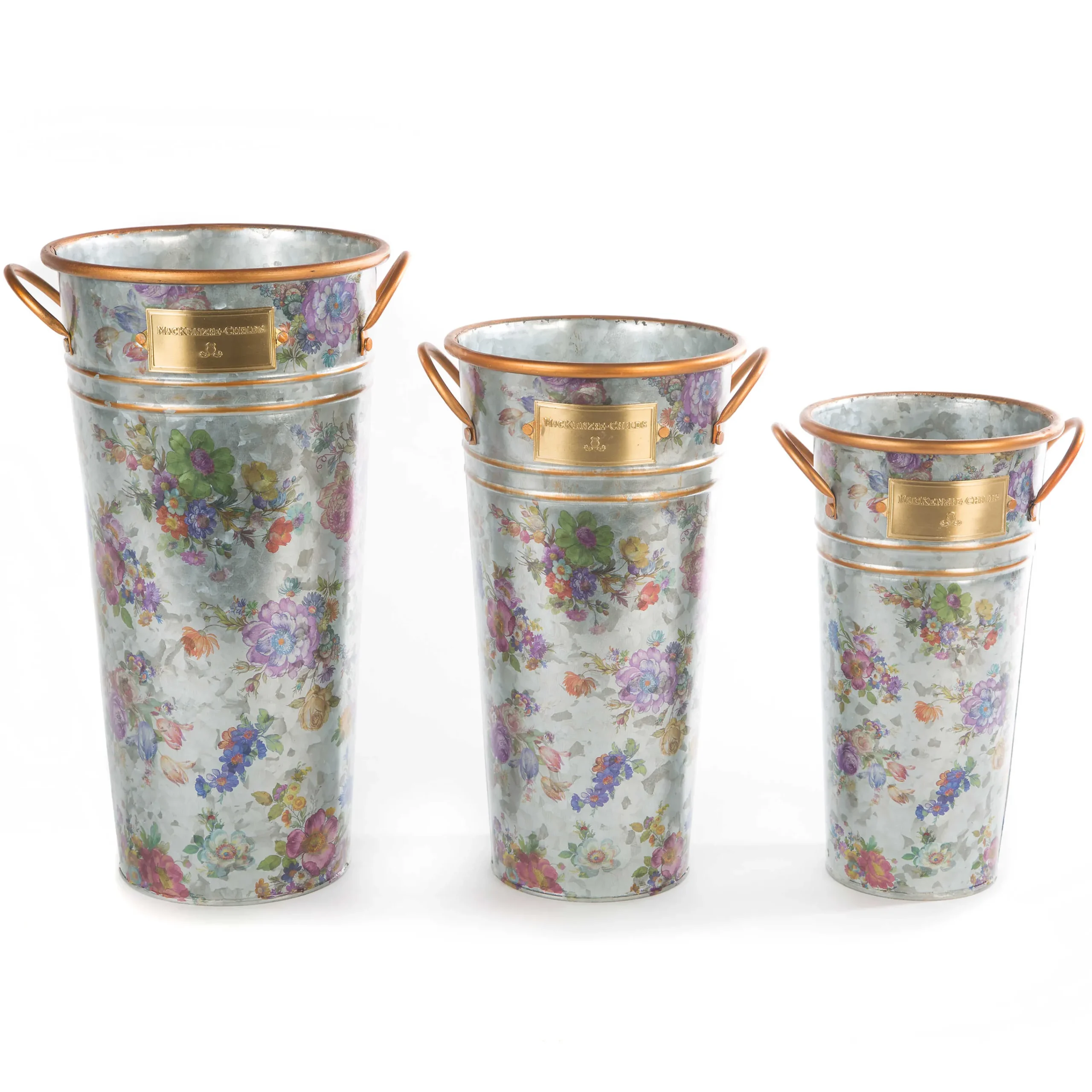 MacKenzie-Childs Flower Market Galvanized Flower Buckets, Set of 3| Spring|Outdoor