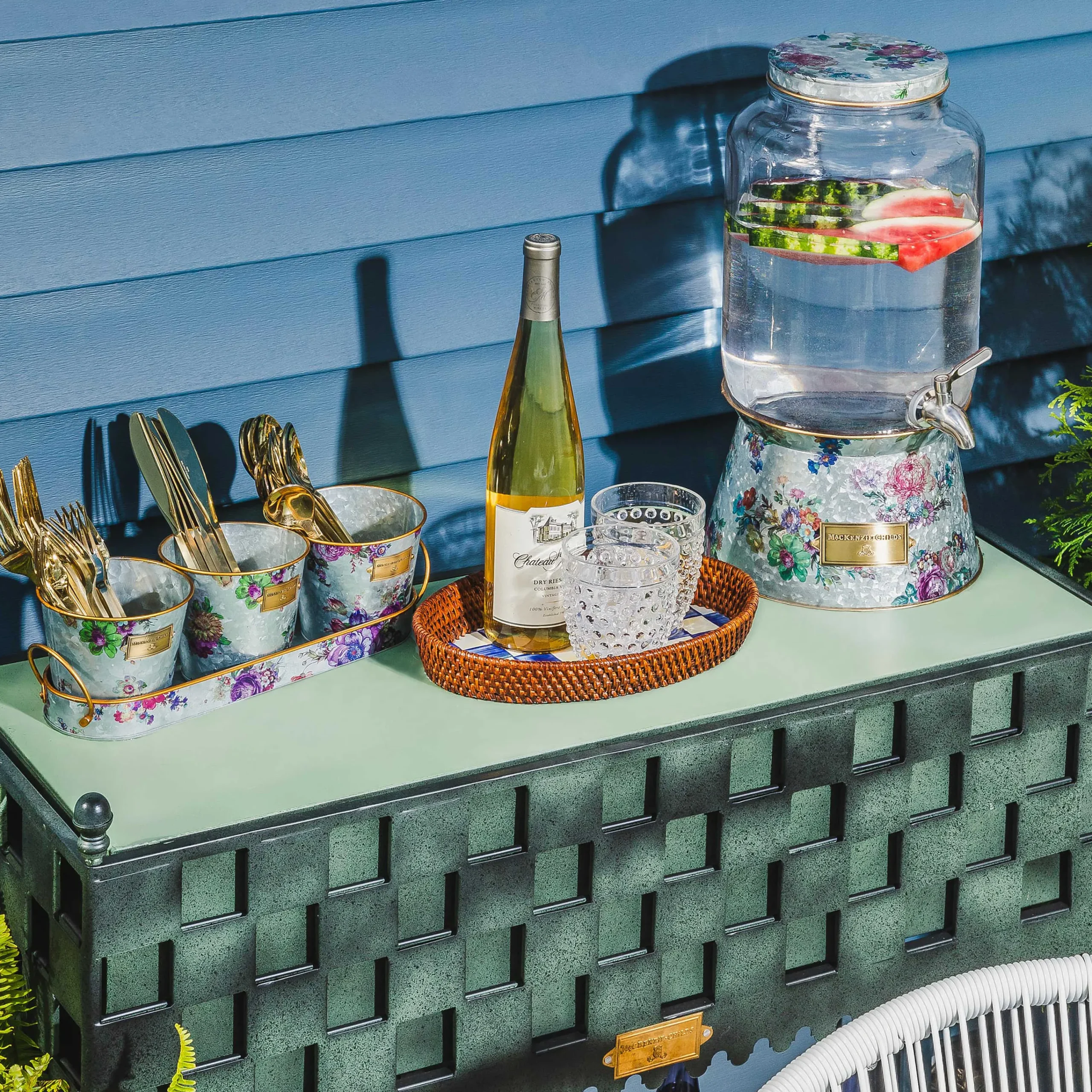 MacKenzie-Childs Flower Market Galvanized Herb Pots with Tray, Set of 3| Spring|Outdoor