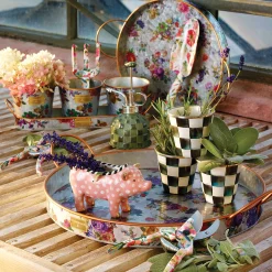 MacKenzie-Childs Flower Market Galvanized Herb Pots with Tray, Set of 3| Spring|Outdoor