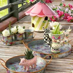 MacKenzie-Childs Flower Market Galvanized Herb Pots with Tray, Set of 3| Spring|Outdoor