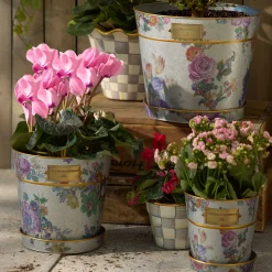 MacKenzie-Childs Flower Market Pots  Saucers, Set of 3| Spring|Greenery & Florals