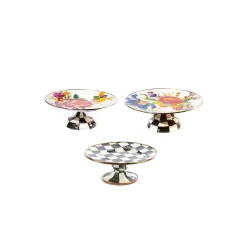 MacKenzie-Childs Flower Market White Courtly Check Pedestal Platter Set| Kitchen & Dining Sets|Serveware