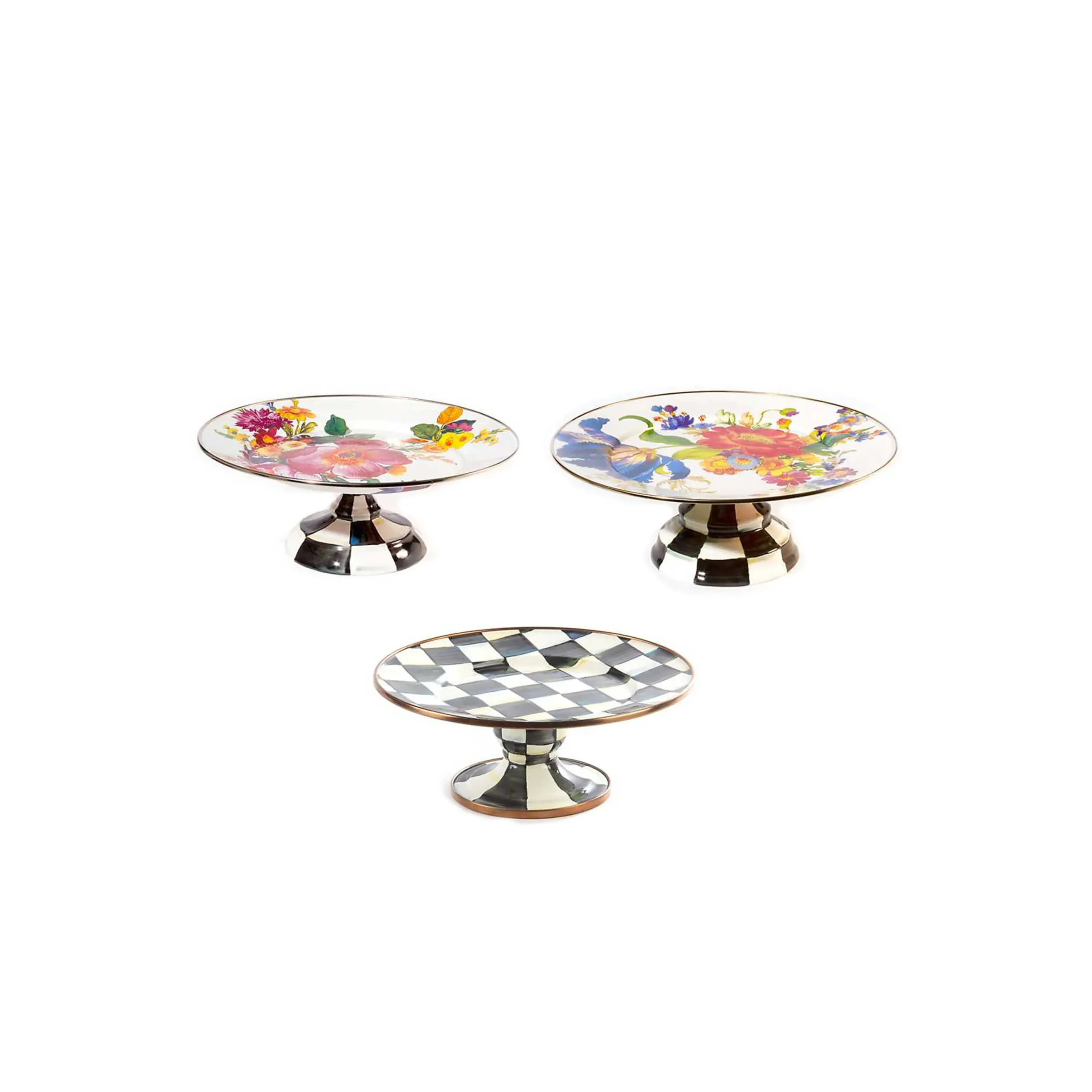 MacKenzie-Childs Flower Market White Courtly Check Pedestal Platter Set| Kitchen & Dining Sets|Serveware