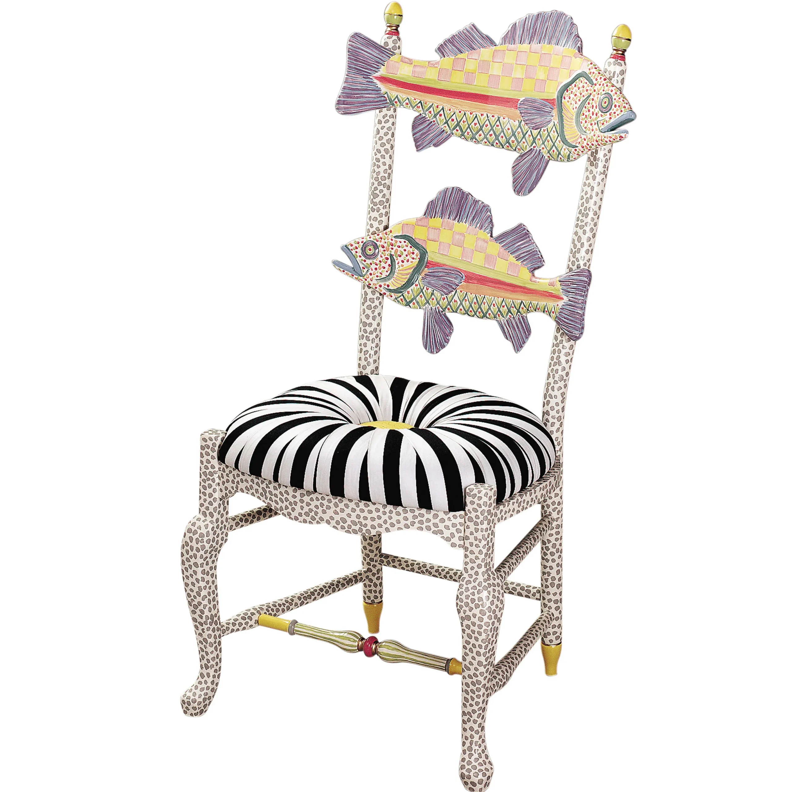MacKenzie-Childs Freckle Fish Chair - Black White Seat| Dining Room & Kitchen