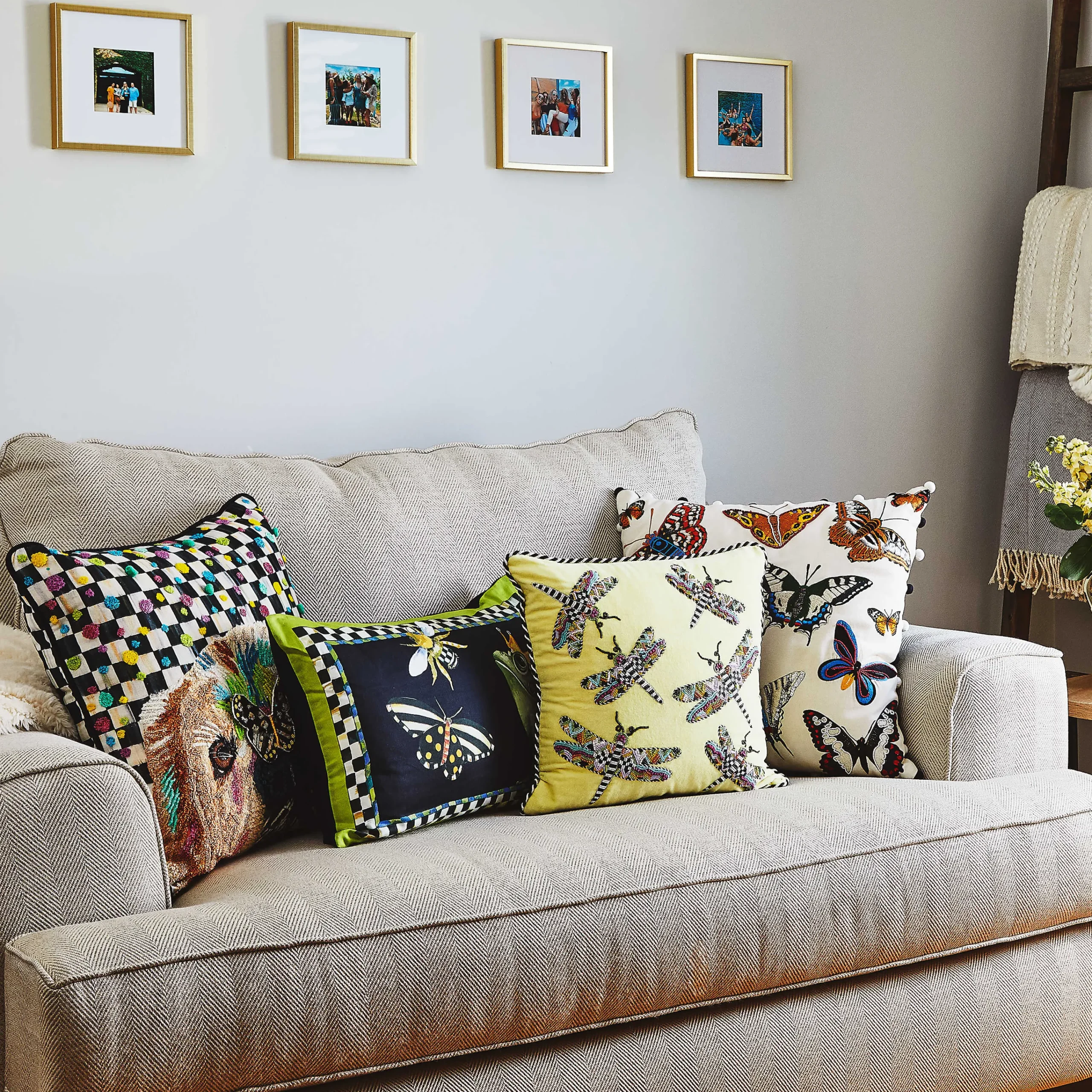 MacKenzie-Childs Frog and Bee Lumbar Pillow| Spring|Pillows, Throws, & Cushions