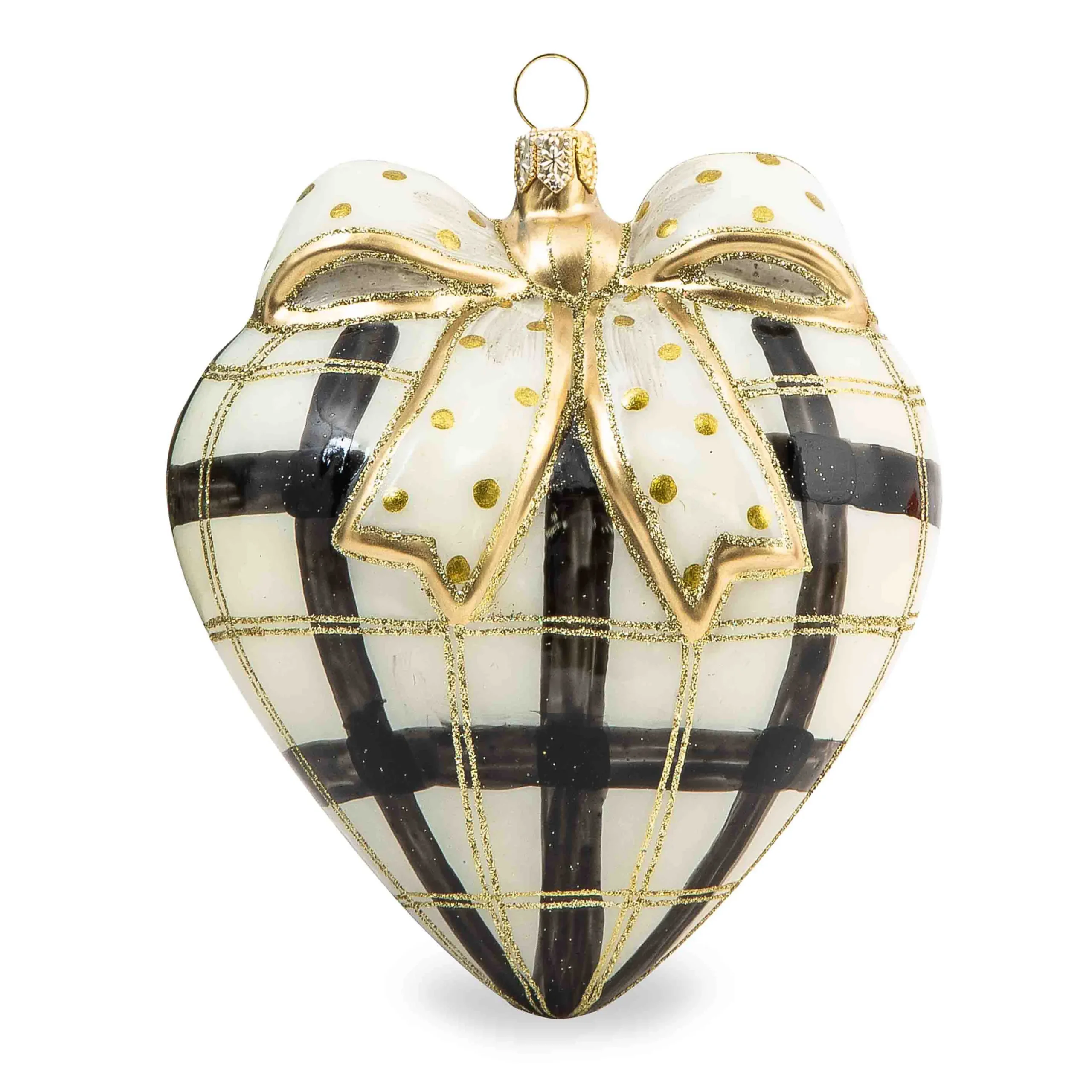 MacKenzie-Childs Glam Up Plaid Heart Glass Ornament| Holiday