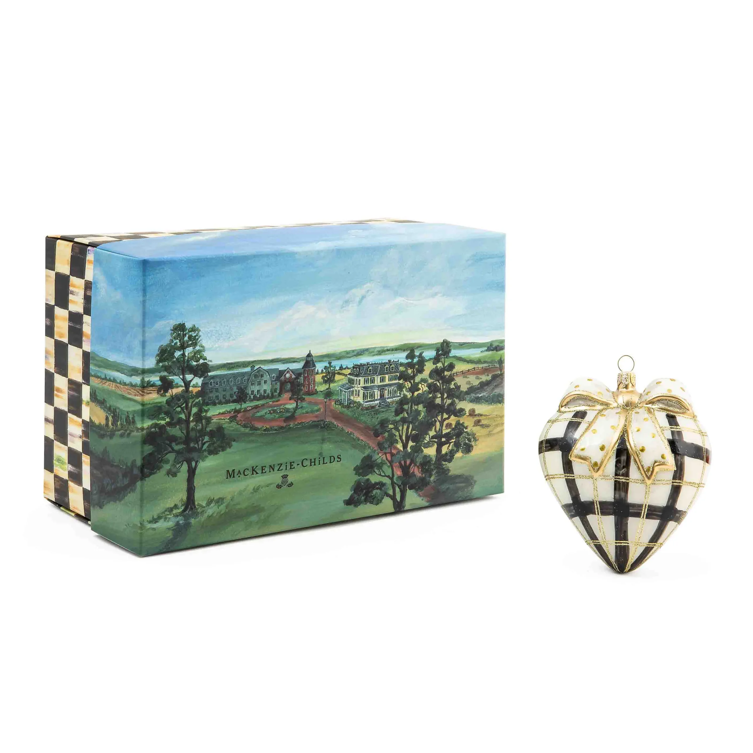 MacKenzie-Childs Glam Up Plaid Heart Glass Ornament| Holiday