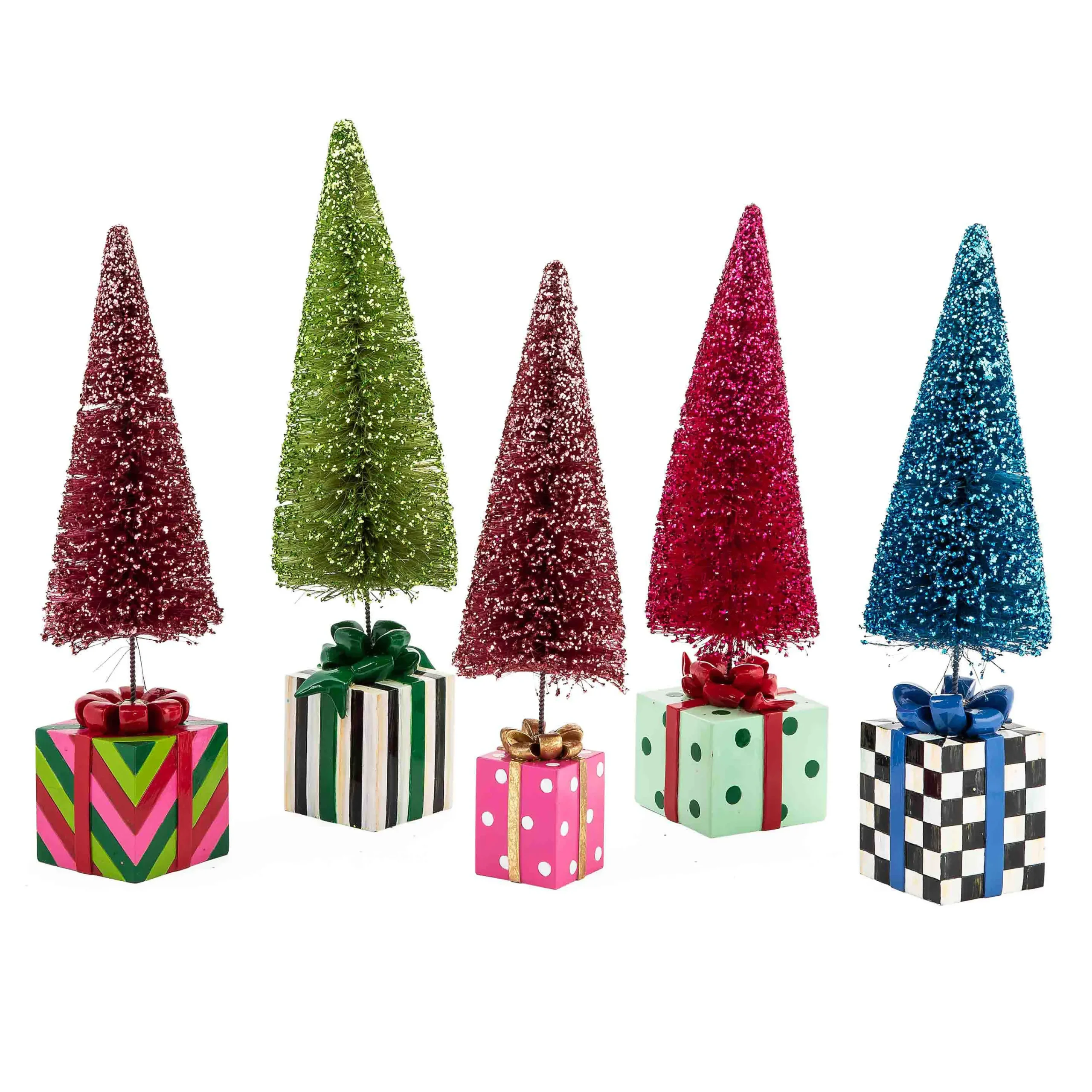 MacKenzie-Childs Granny Kitsch Bottle Brush Gift Trees, Set of 5| Holiday|Decor Sets