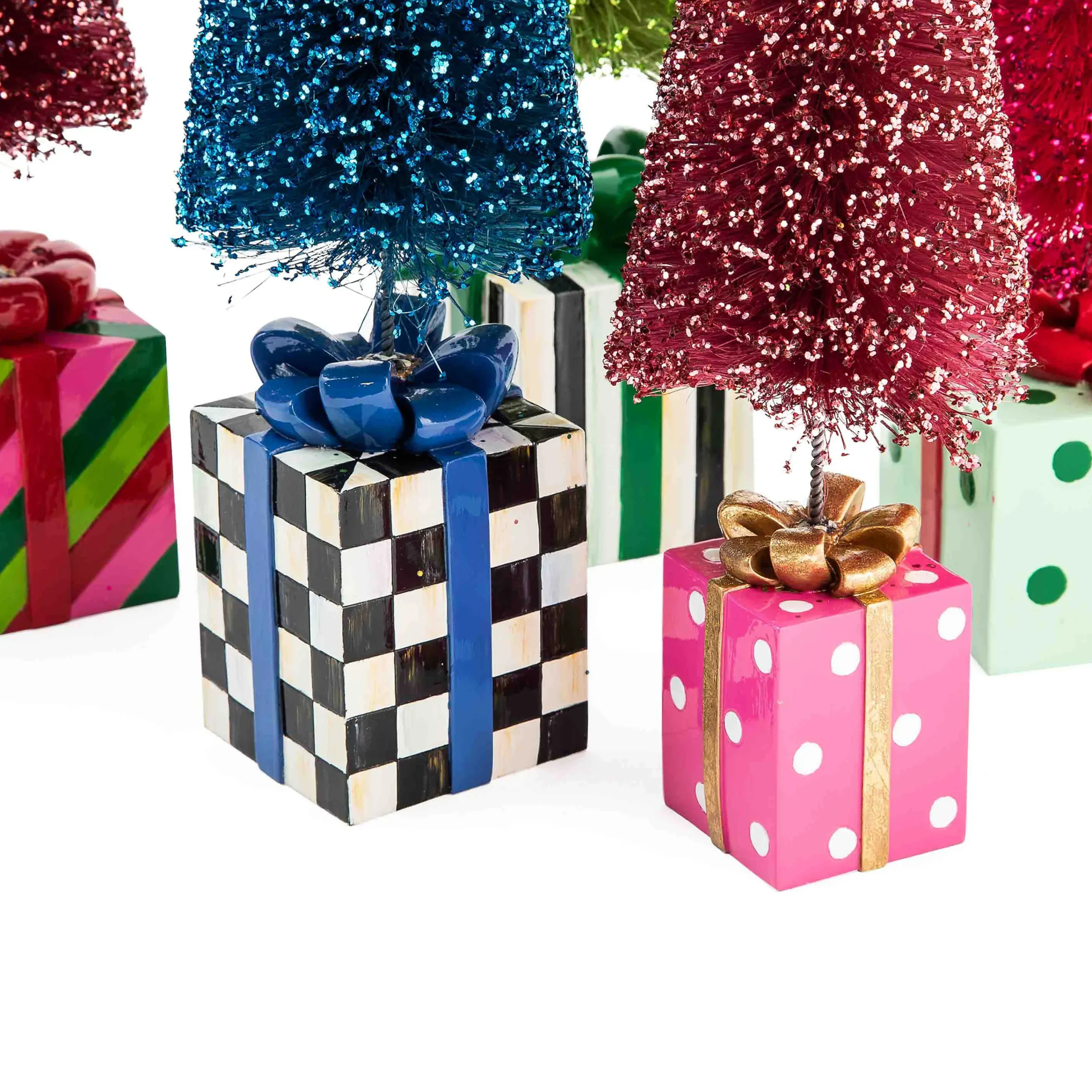 MacKenzie-Childs Granny Kitsch Bottle Brush Gift Trees, Set of 5| Holiday|Decor Sets