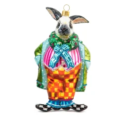 MacKenzie-Childs Granny Kitsch Rabbit Glass Ornament| Holiday