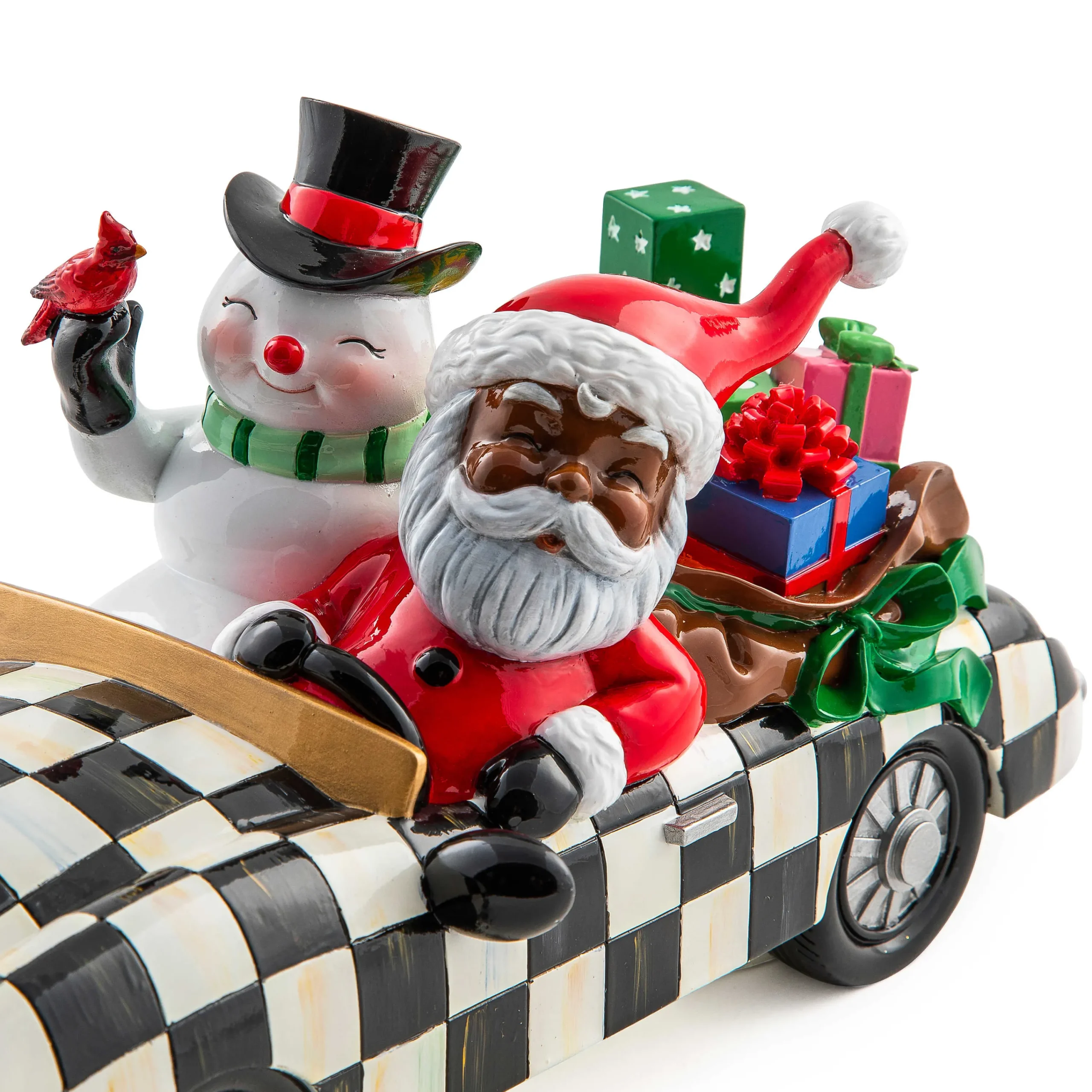 MacKenzie-Childs Granny Kitsch Special Delivery Black Santa In Car| Holiday|Room Accents