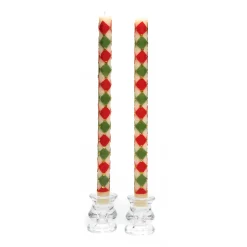 MacKenzie-Childs Harlequin Dot Dinner Candles - Red, Green,  Gold - Set of 2| Holiday|Candles & Fragrances