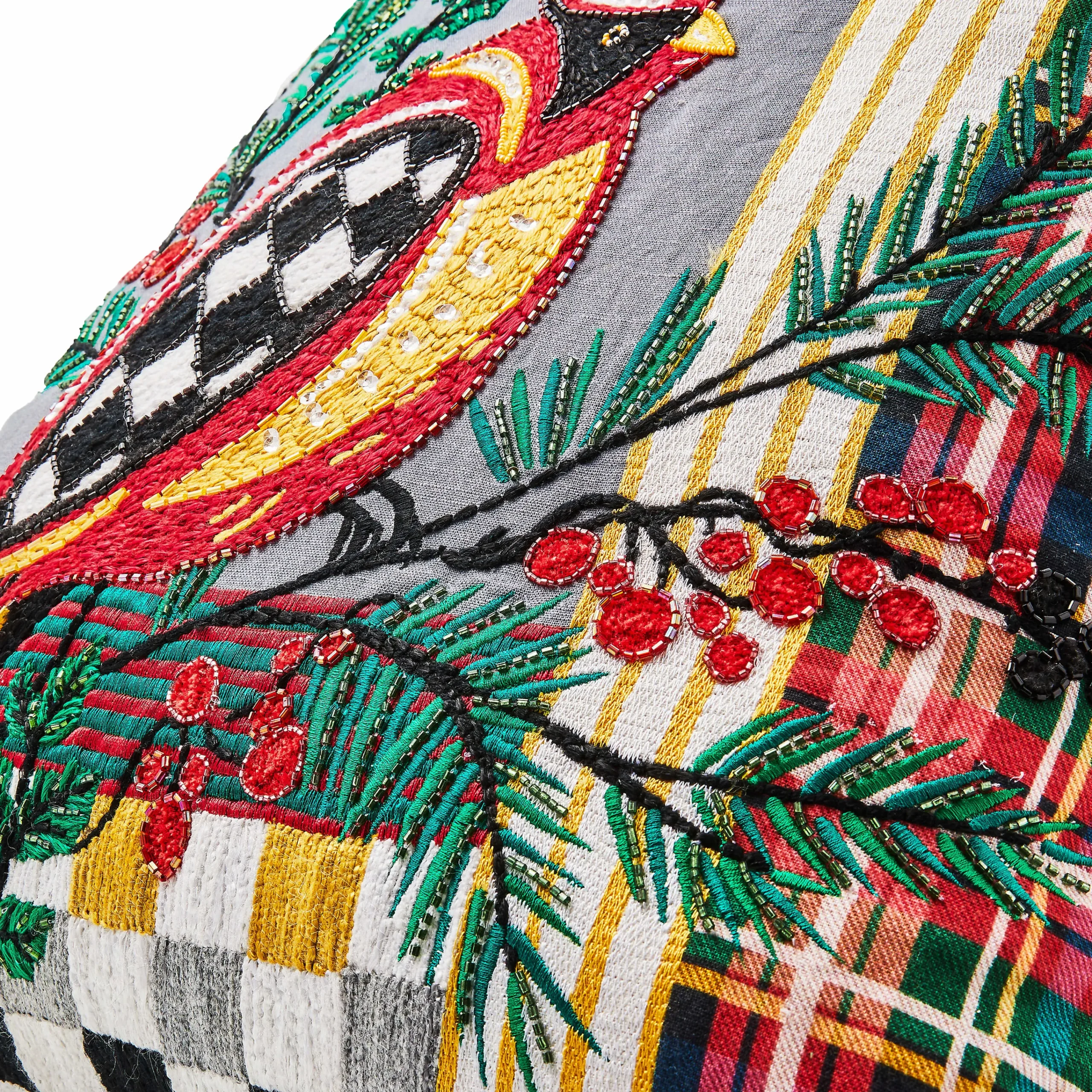 MacKenzie-Childs Holiday Cardinal Beaded Throw Pillow| Pillows, Throws, & Cushions