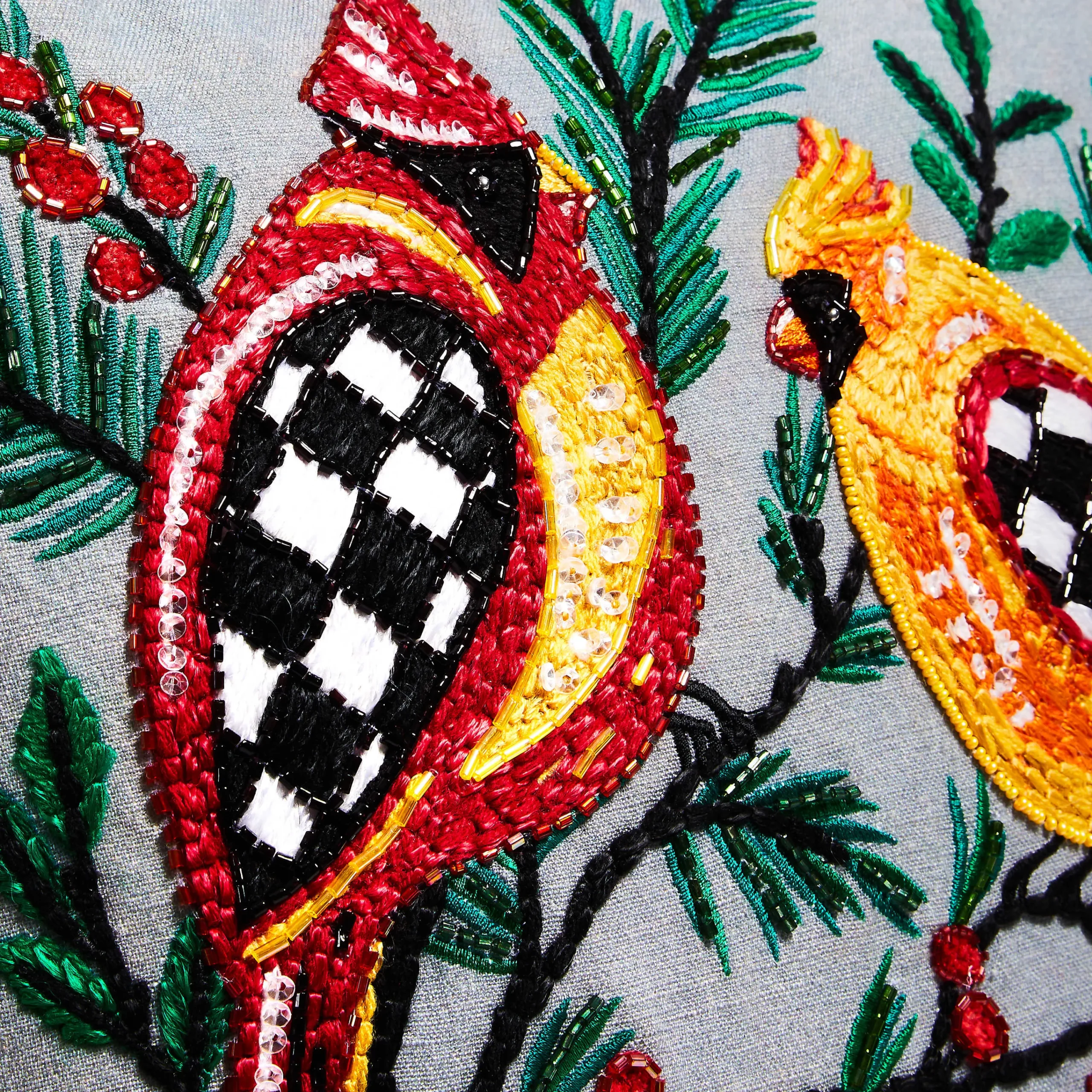 MacKenzie-Childs Holiday Cardinals 14 x 16 Beaded Pillow| Pillows, Throws, & Cushions