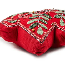 MacKenzie-Childs Holiday Red Tree Shaped Embroidered Throw Pillow| Pillows, Throws, & Cushions
