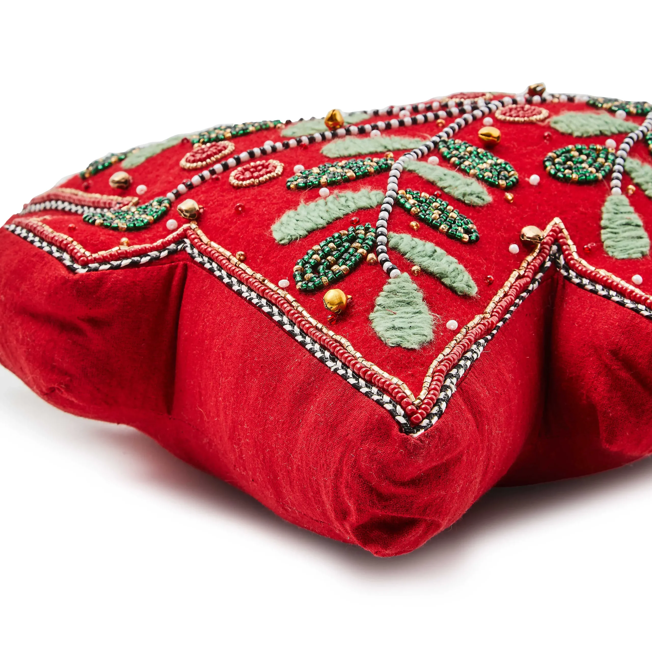 MacKenzie-Childs Holiday Red Tree Shaped Embroidered Throw Pillow| Pillows, Throws, & Cushions