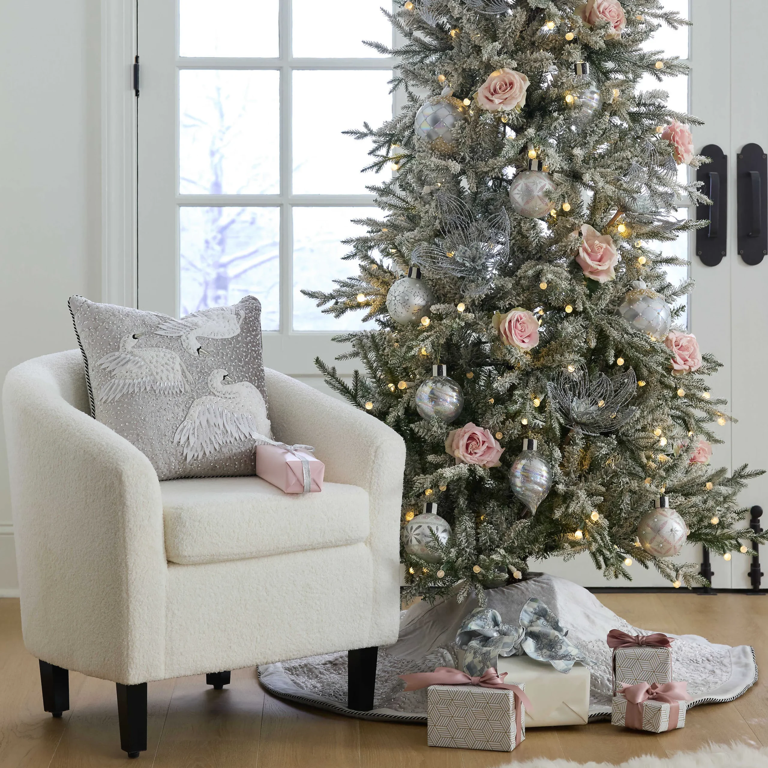 MacKenzie-Childs Holiday Swans Velvet Tree Skirt| Holiday|Room Accents