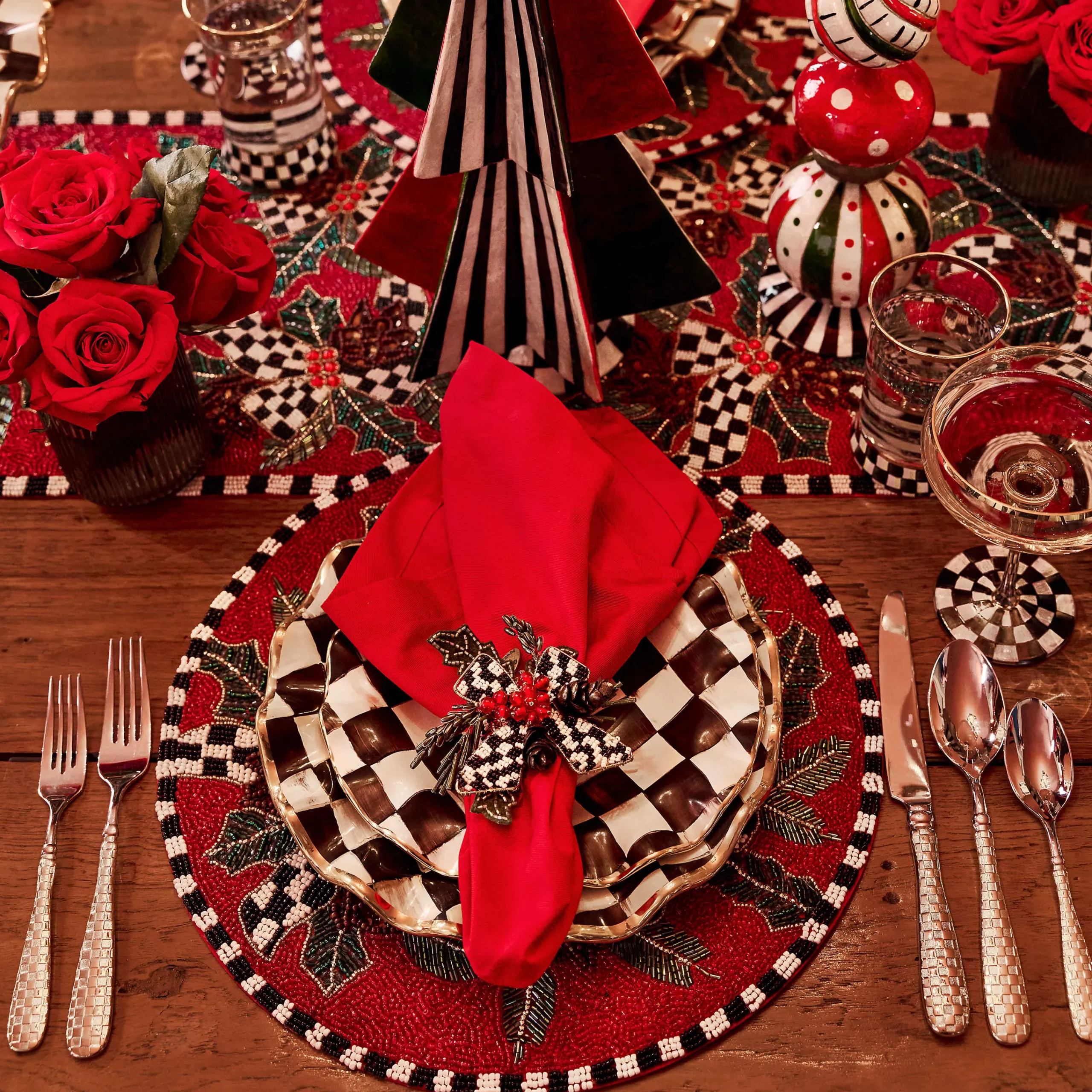MacKenzie-Childs Holly Holiday Beaded Placemat| Holiday|Table Accessories