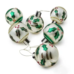MacKenzie-Childs Holly Leaf Glass Ball Ornaments, Set of 6| Holiday