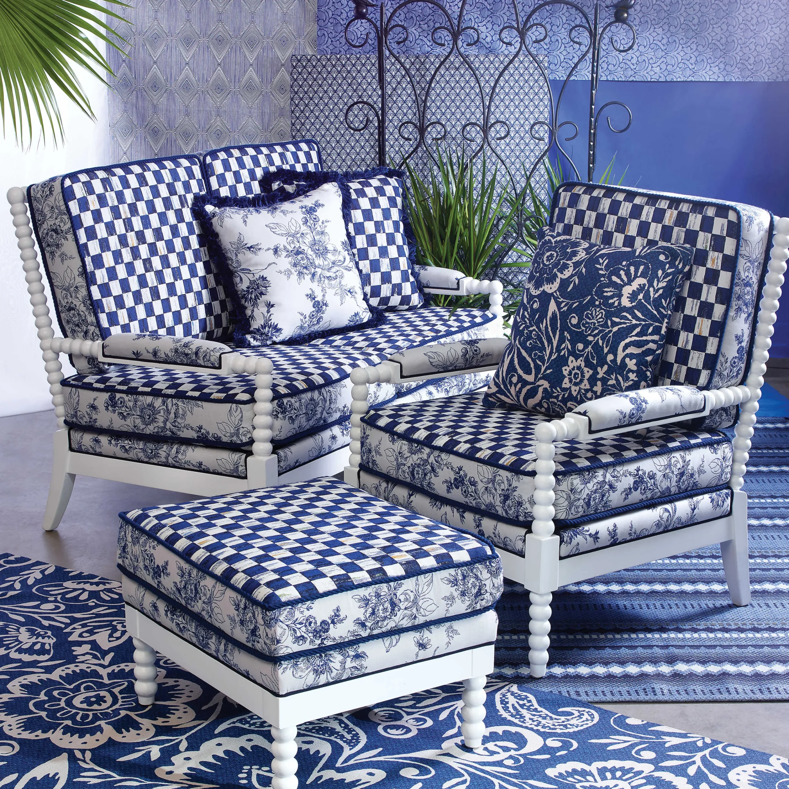 MacKenzie-Childs Indigo Villa Outdoor Chair| Outdoor|Spring