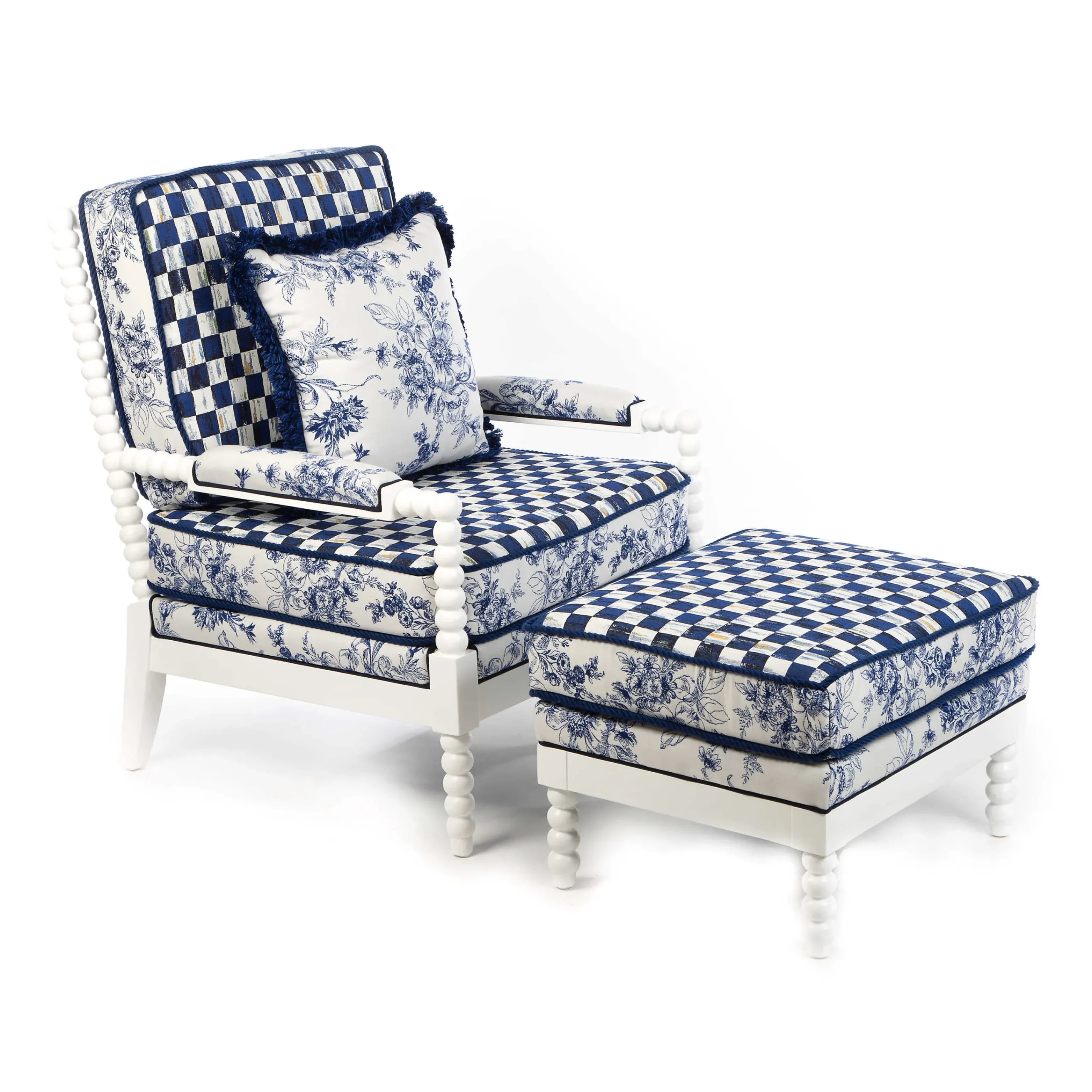 MacKenzie-Childs Indigo Villa Outdoor Ottoman| Outdoor|Spring