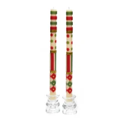 MacKenzie-Childs Jester Dinner Candles - Red, Green,  Gold - Set of 2| Holiday|Candles & Fragrances