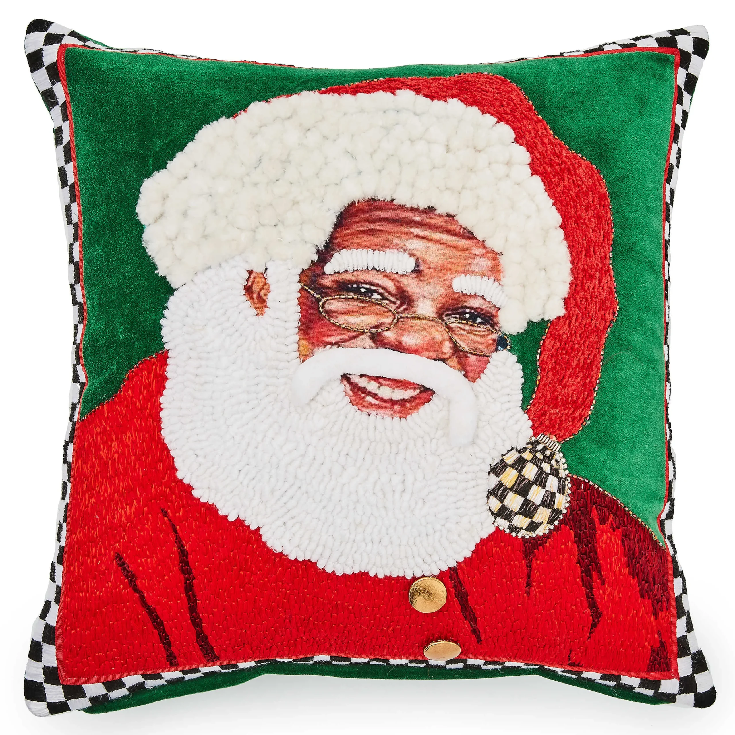 MacKenzie-Childs Joyful Black Santa Throw Pillow| Pillows, Throws, & Cushions