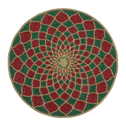 MacKenzie-Childs Kaleidoscope Red  Green Beaded Placemat| Holiday|Table Accessories