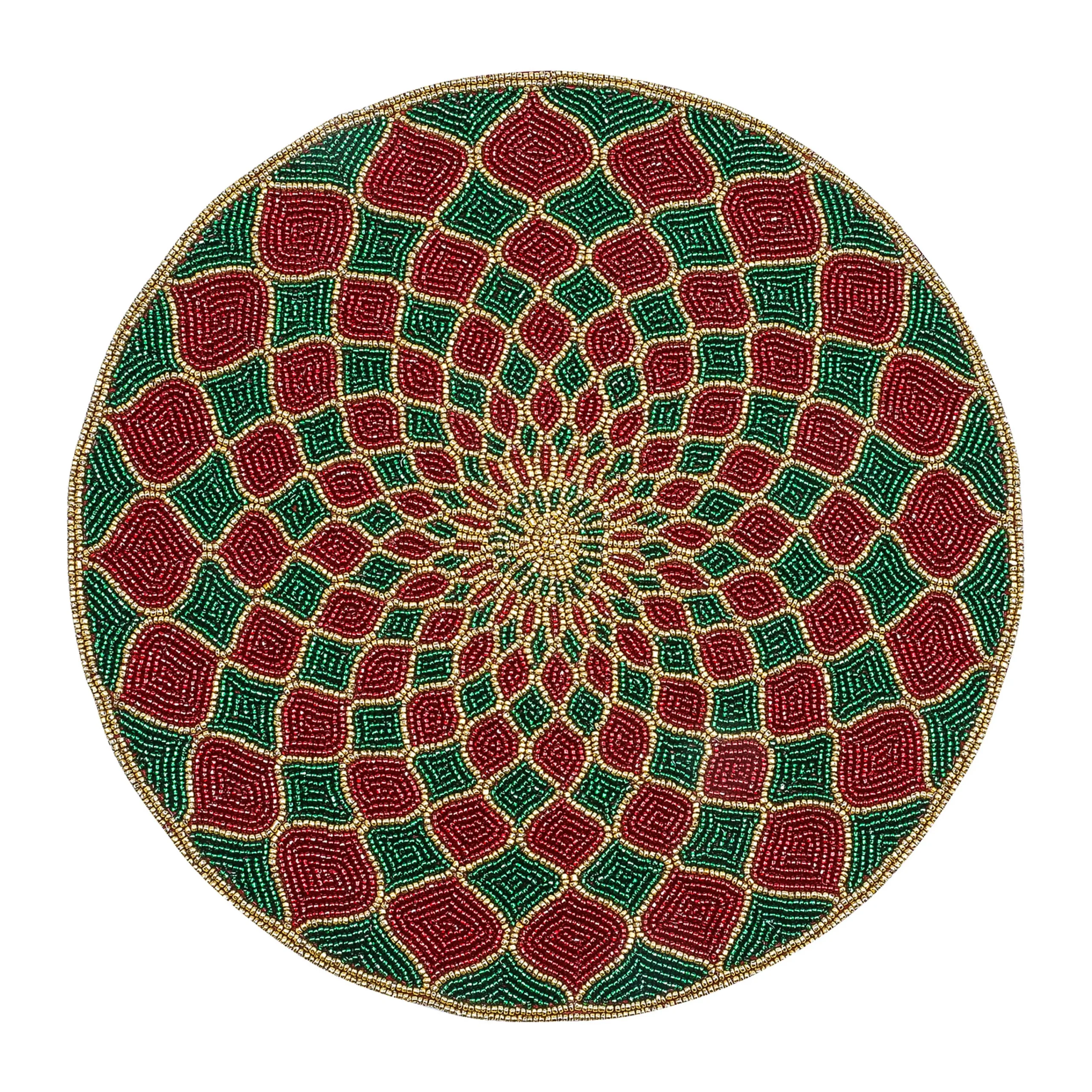 MacKenzie-Childs Kaleidoscope Red Green Beaded Placemat| Holiday|Table Accessories