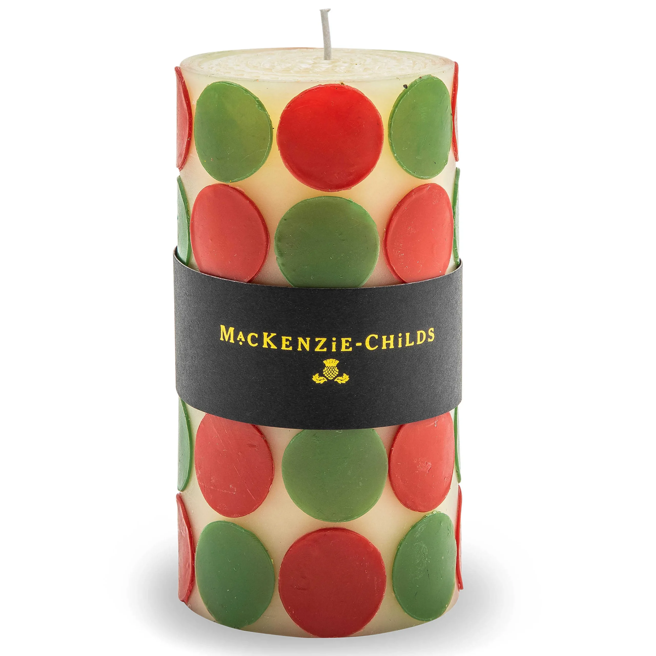 MacKenzie-Childs Macrodot 6 Red Green Pillar Candle| Holiday|Candles & Fragrances