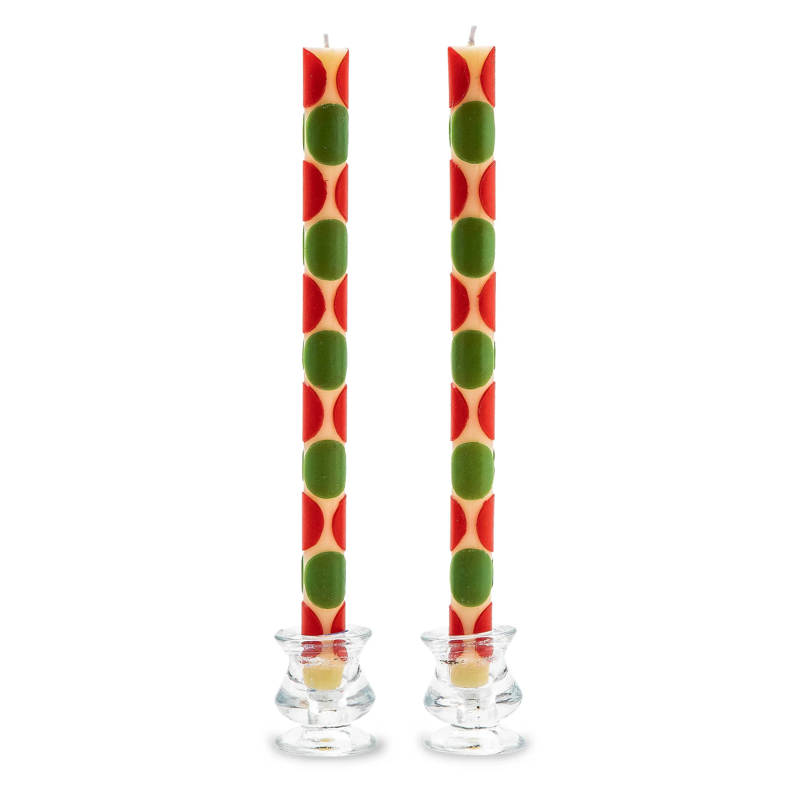 MacKenzie-Childs Macrodot Red Green Dinner Candles, Set of 2| Holiday|Candles & Fragrances
