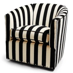 MacKenzie-Childs Marquee Black Stripe Chenille Swivel Chair| Living Room